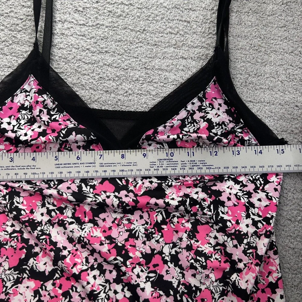 Jessica Simpson Floral Chemise Pink Black Mesh Slip Medium Coquette Y2K Dainty